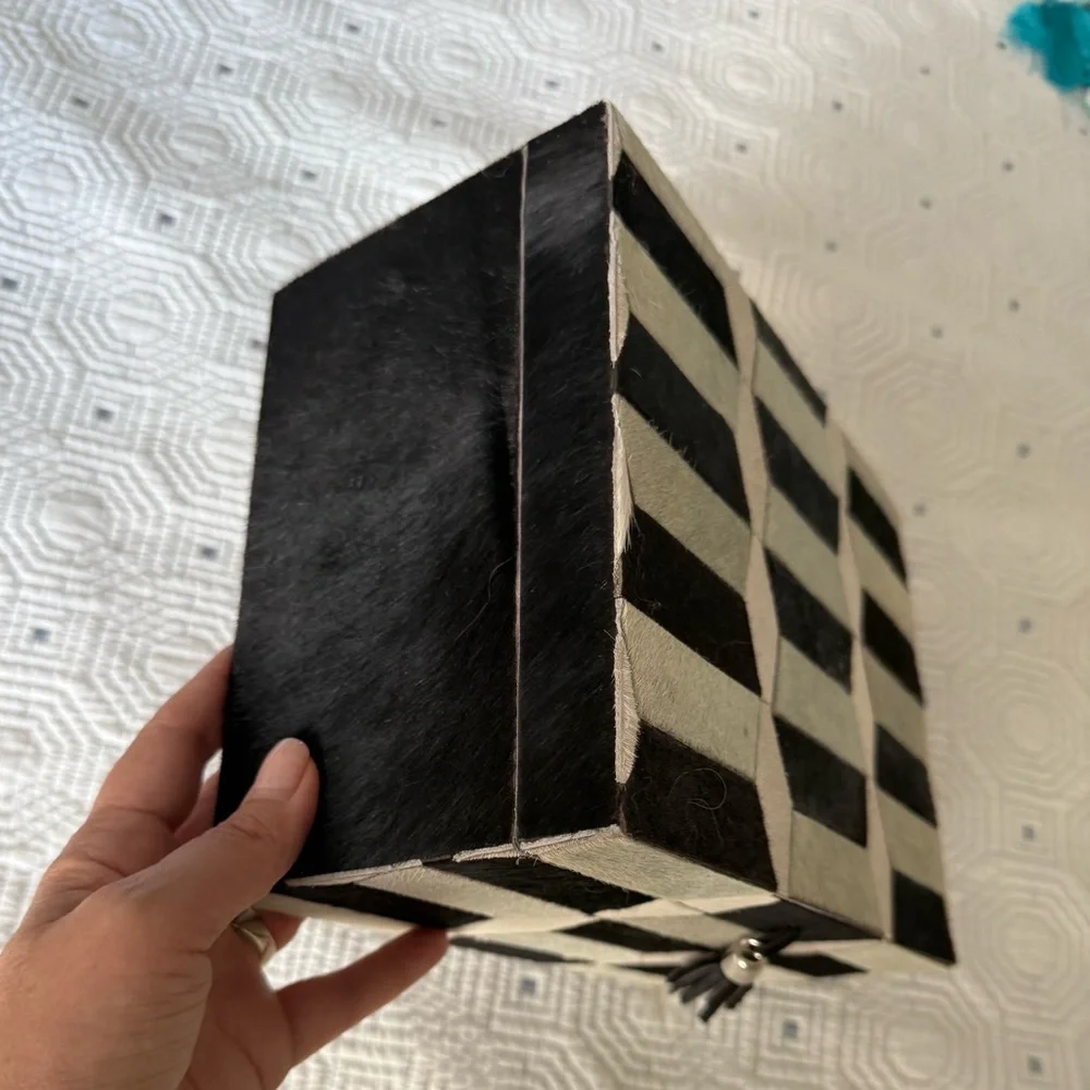 Cow skin covered Geometric Black and White Storage or jewelry Boxes